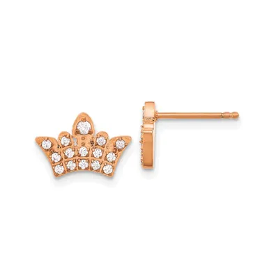 Chisel Stainless Steel Polished Rose Ip-plated Cz Crown Earrings