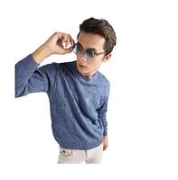 Campus Sutra Men's Blue Textured Knit Pullover Sweater