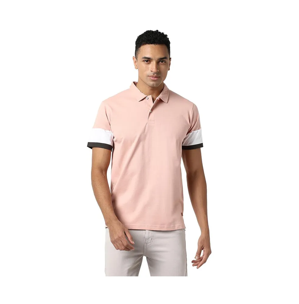 Campus Sutra Men's Blush Pink Polo T-Shirt With Contrast Detail