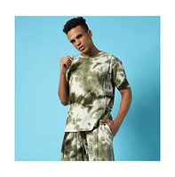 Campus Sutra Men's Olive Green & White Tie-Dye Waffle Co-Ord Set