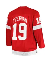 Men's Mitchell & Ness Steve Yzerman Red Detroit Wings Big and Tall Captain Patch Blue Line Player Jersey