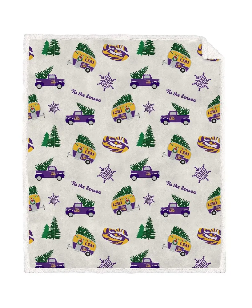 Pegasus Lsu Tigers Holiday Truck Repeat 50" x 60" Sherpa Flannel Fleece Blanket