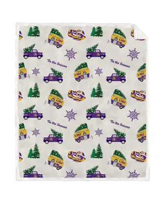 Pegasus Lsu Tigers Holiday Truck Repeat 50" x 60" Sherpa Flannel Fleece Blanket