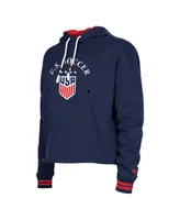 Women's 5th & Ocean by New Era Navy Uswnt Athleisure Cropped Fleece Pullover Hoodie