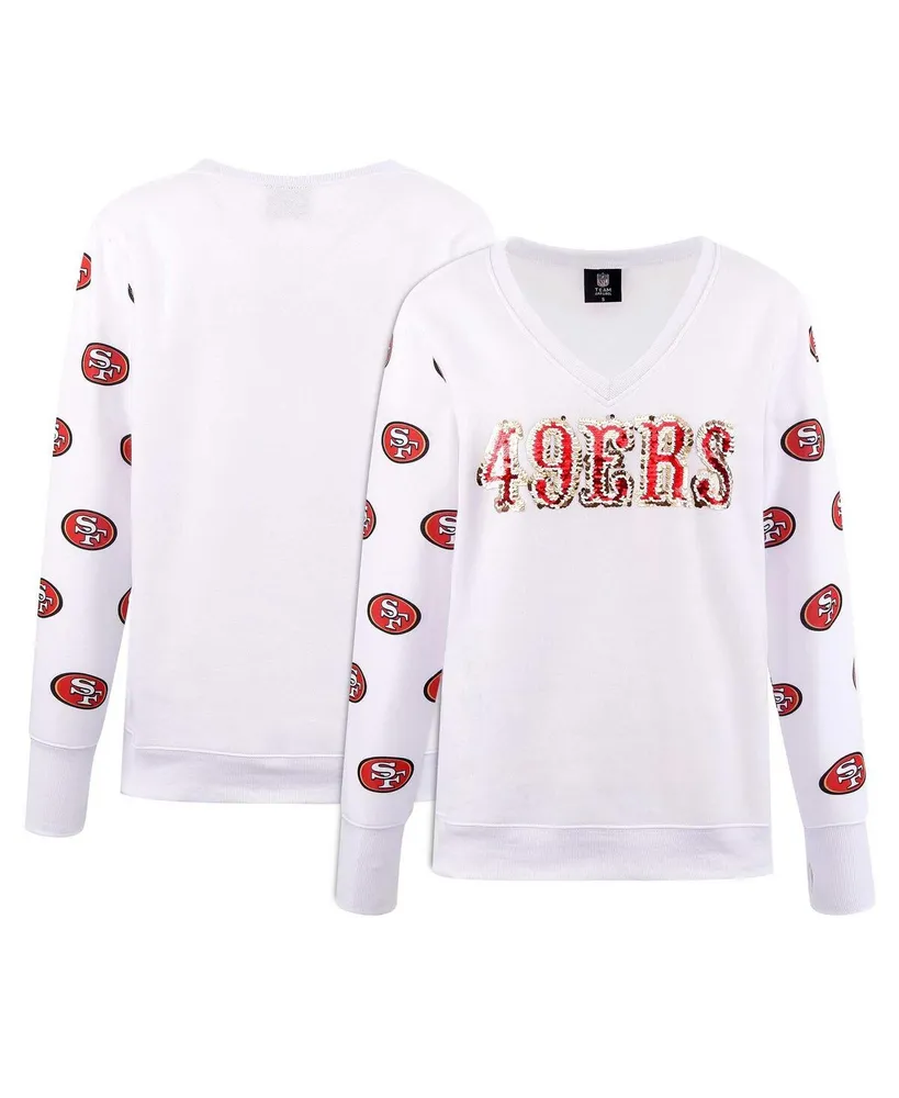 San Francisco 49ers Majestic Threads Women's Bleach Splatter Notch Neck Crop  T-Shirt - Scarlet