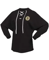 Women's Fanatics Black Boston Bruins Jersey Lace-Up V-Neck Long Sleeve Hoodie T-shirt