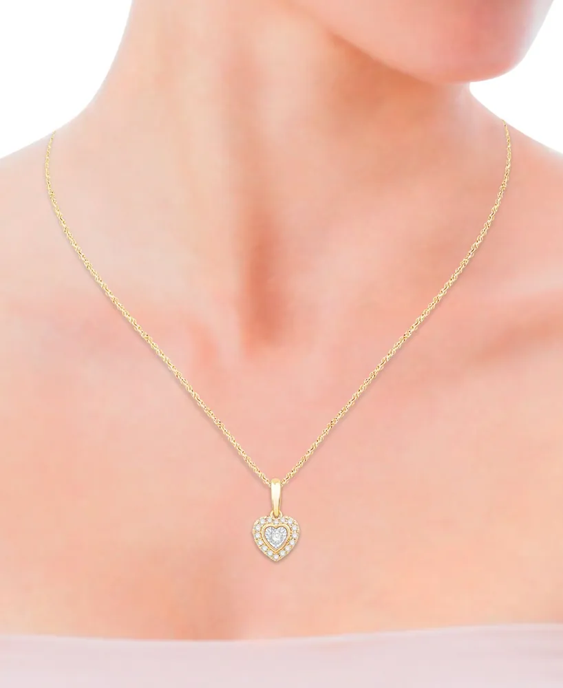 Diamond Heart Halo 18" Pendant Necklace (1/6 ct. t.w.) in 10k Two-Tone Gold