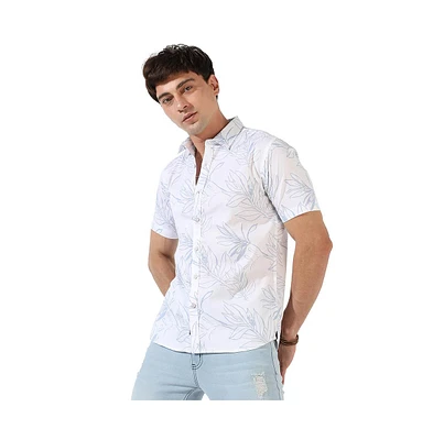 Campus Sutra Men's White Printed Regular Fit Casual Shirt