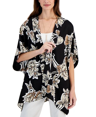 Jm Collection Women's Floral-Print Open-Front Kimono Jacket, Created for Macy's