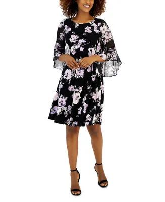 Kasper Women's Floral-Print Flutter-Sleeve Swing Dress