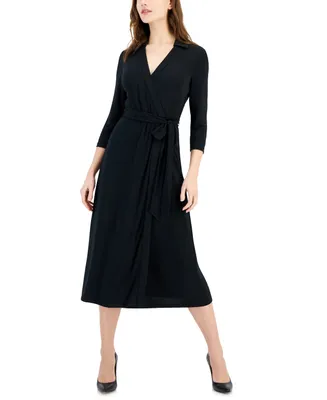 Anne Klein Women's Faux-Wrap Collared Midi Dress