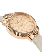 Versus Versace Women's Mouffetard Two Hand Beige Leather Watch 38mm