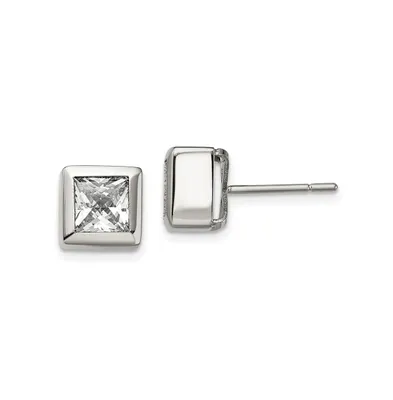 Chisel Stainless Steel Polished Square Cz Earrings
