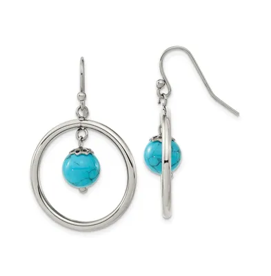Chisel Stainless Steel Polished Synthetic Turquoise Dangle Earrings