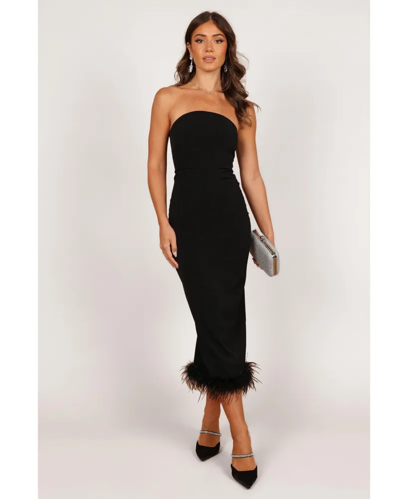 Women's Clara Feather Trim Midi Dress - Black
