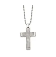 Chisel Polished Wave Design Cross Pendant on a Ball Chain Necklace