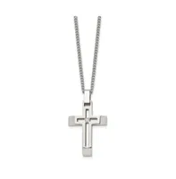 Chisel Brushed and Cz Open Cross Pendant Cable Chain Necklace