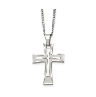 Chisel Brushed and Polished Cross Pendant on a Cable Chain Necklace
