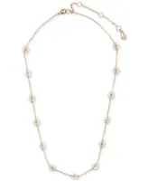 Lucky Brand Gold-Tone Imitation Pearl Daisy Station Necklace, 16" + 3" extender