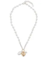 Lucky Brand Two-Tone Pave, Imitation & Freshwater Pearl Multi-Charm Pendant Necklace, 16" + 2" extender