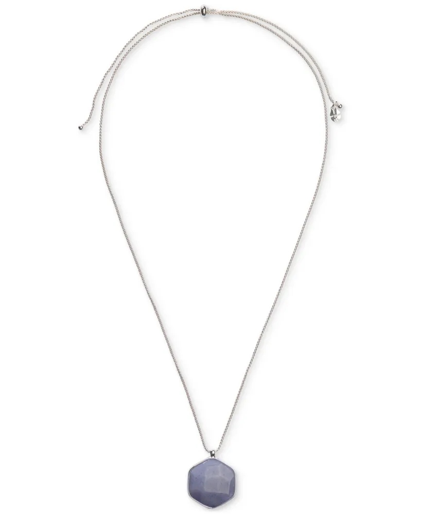 Lucky Brand Silver-Tone Stone Hexagon 30" Adjustable Pendant Necklace