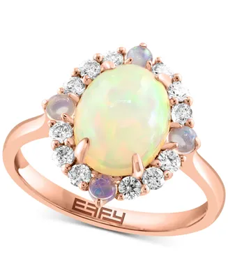 Effy Ethiopian Opal (2-1/8 ct. t.w.) & Diamond (1/3 ct. t.w.) Halo Ring in 14k Rose Gold