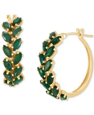 Emerald Marquise-Cut Leaf Design Small Hoop Earrings (4 ct. t.w.) 14k Gold, 0.67" (Also Ruby & Sapphire)