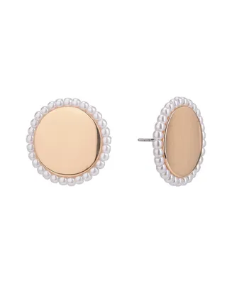 Laundry by Shelli Segal Round Button Earrings with Pearl Accents