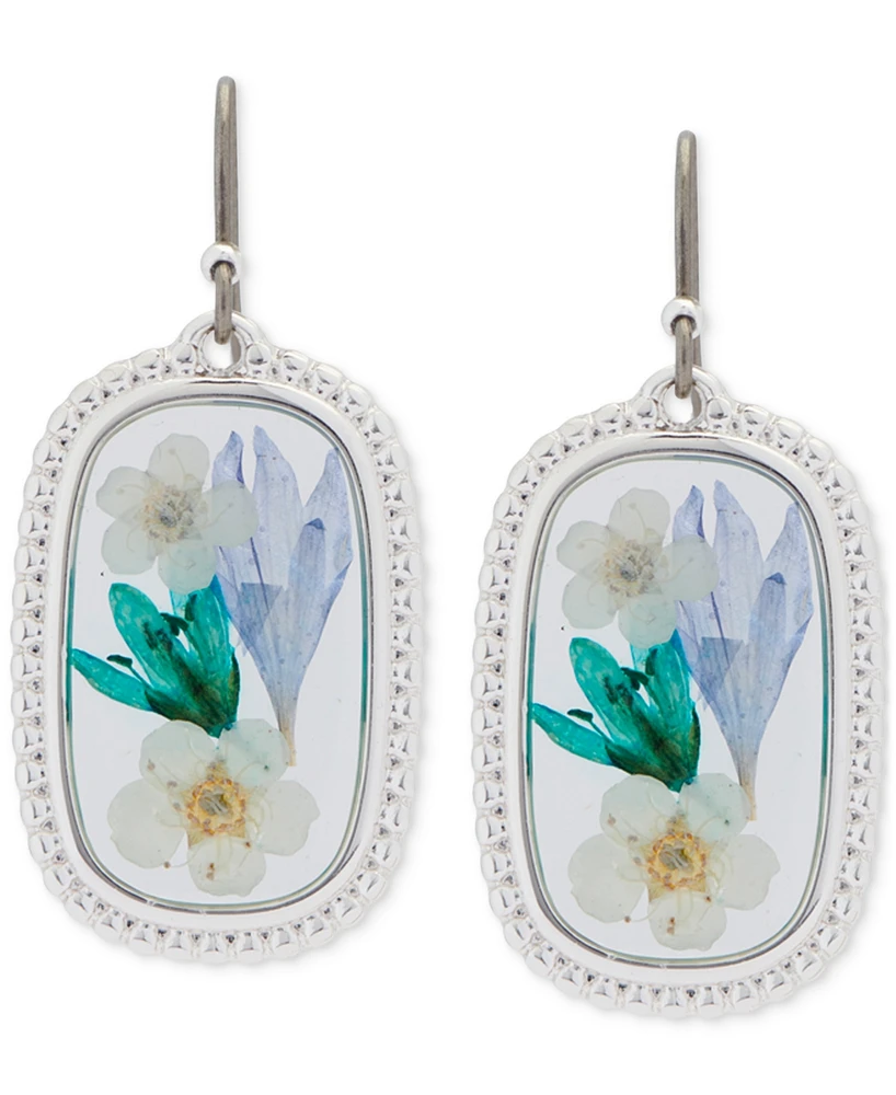 Lucky Brand Silver-Tone Pressed Flower Drop Earrings