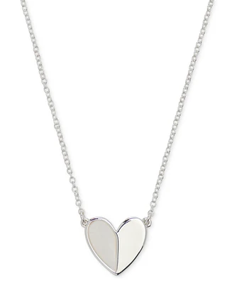 Lucky Brand Silver-Tone Mother-of-Pearl Heart Pendant Necklace, 16" + 3" extender