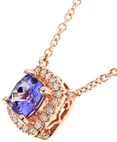 Tanzanite (1-1/4 ct. t.w.) & Cushion Diamond (1/6 ct. t.w.) Pendant Necklace in 14k Rose Gold, 18"