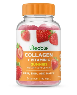Lifeable Collagen Peptides 100 mg with Vitamin C Gummies - Hair Skin And Nails Growth - Great Tasting, Dietary Supplement Vitamins - 60 Gummies