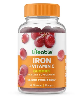 Lifeable Iron 20 mg with Vitamin C Gummies - Healthy Iron Levels - Great Tasting Natural Flavor, Dietary Supplement Vitamins - 60 Gummies