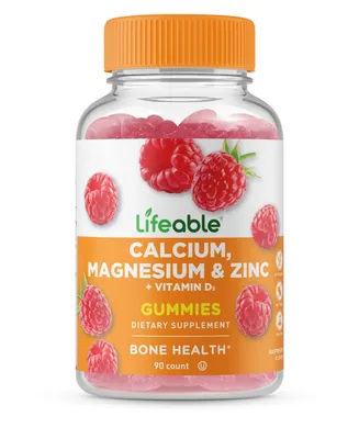 Lifeable Calcium, Magnesium, Zinc and Vitamin D Gummies - Bones, Heart, Muscles, And Nerves - Great Tasting Dietary Supplement Vitamins - 90 Gummies