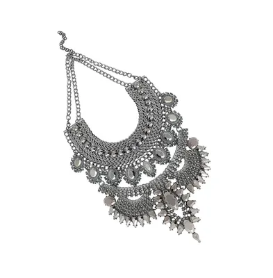 Sohi Women's Silver Maxi Stone Necklace