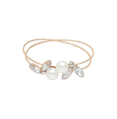 Sohi Women's White Pearl Foliage Bracelet