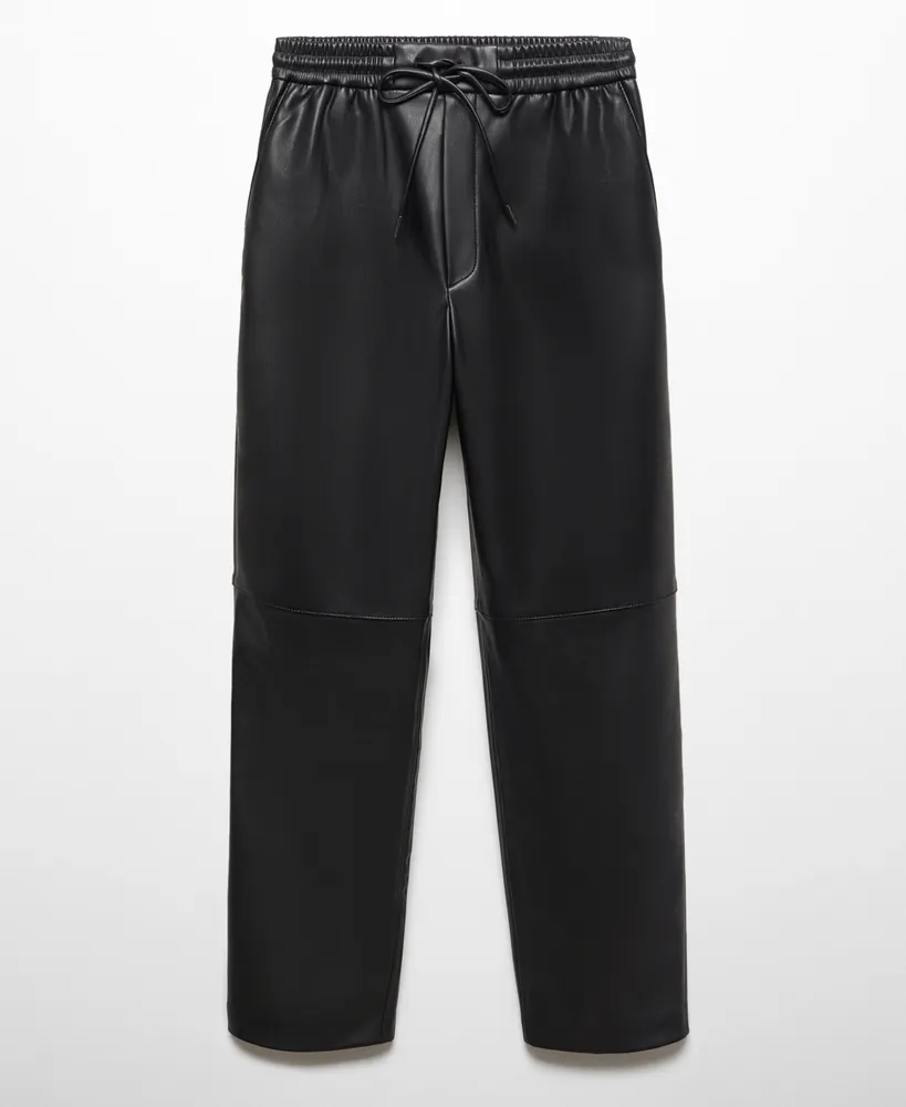 Mango elastic tie waist faux leather cigarette pants in black | ASOS