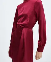 Mango Women's Puffed Sleeves Satin Dress