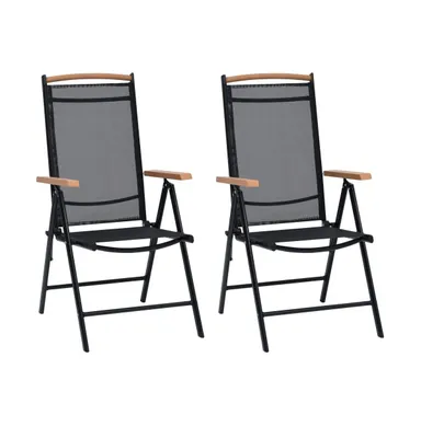 Folding Patio Chairs 2 pcs Aluminum and Text Ilene Black