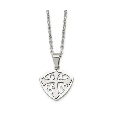 Chisel Brushed Cross Shield Pendant Cable Chain Necklace