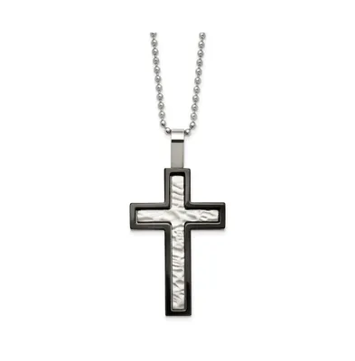 Chisel Brushed Hammered Black Ip-plated Cross Pendant Ball Chain