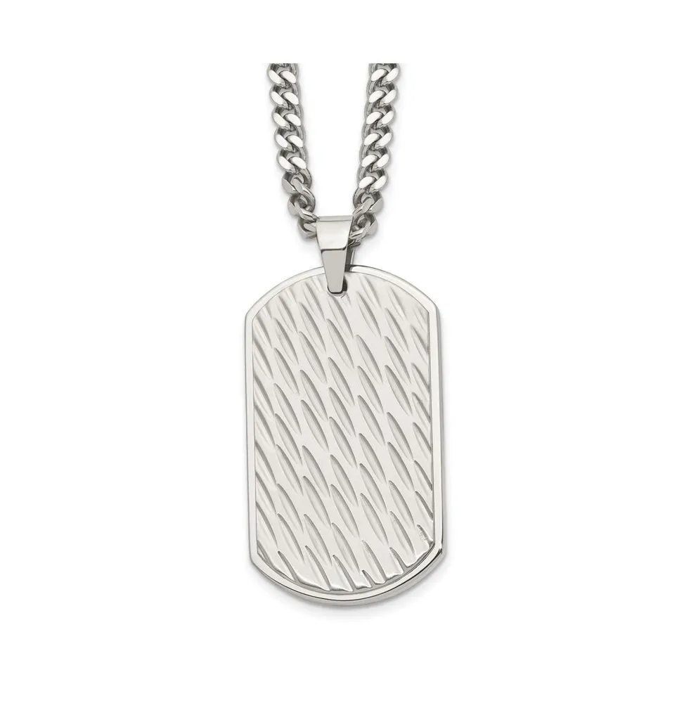 Chisel Brushed Polished Dog Tag on a Curb Chain Necklace