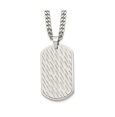 Chisel Brushed Polished Dog Tag on a Curb Chain Necklace