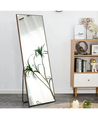 Simplie Fun Brown Solid Wood Frame Full-Length Mirror: Wall/Floor Mounted, 65" X 23"