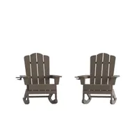 Merrick Lane Nassau Set of 2 Adirondack Rocking Chairs with Cup Holder, All-Weather Hdpe Indoor/Outdoor Chairs