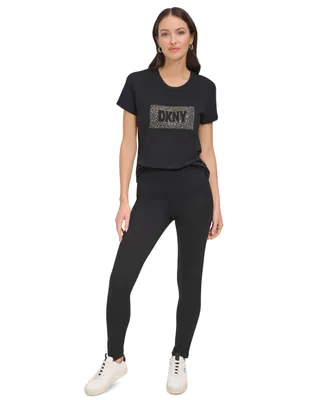 Dkny Women's Studded-Logo Crewneck Short-Sleeve Top