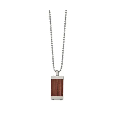 Chisel Brushed with Wood Inlay Pendant on a Ball Chain Necklace