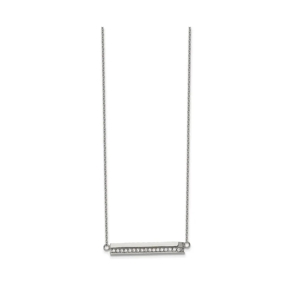 Chisel Cz Bar Cable Chain Necklace with a 1 inch Extension Necklace