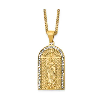 Chisel Yellow Ip-plated Crystal Blessed Mary Pendant Curb Chain Necklace