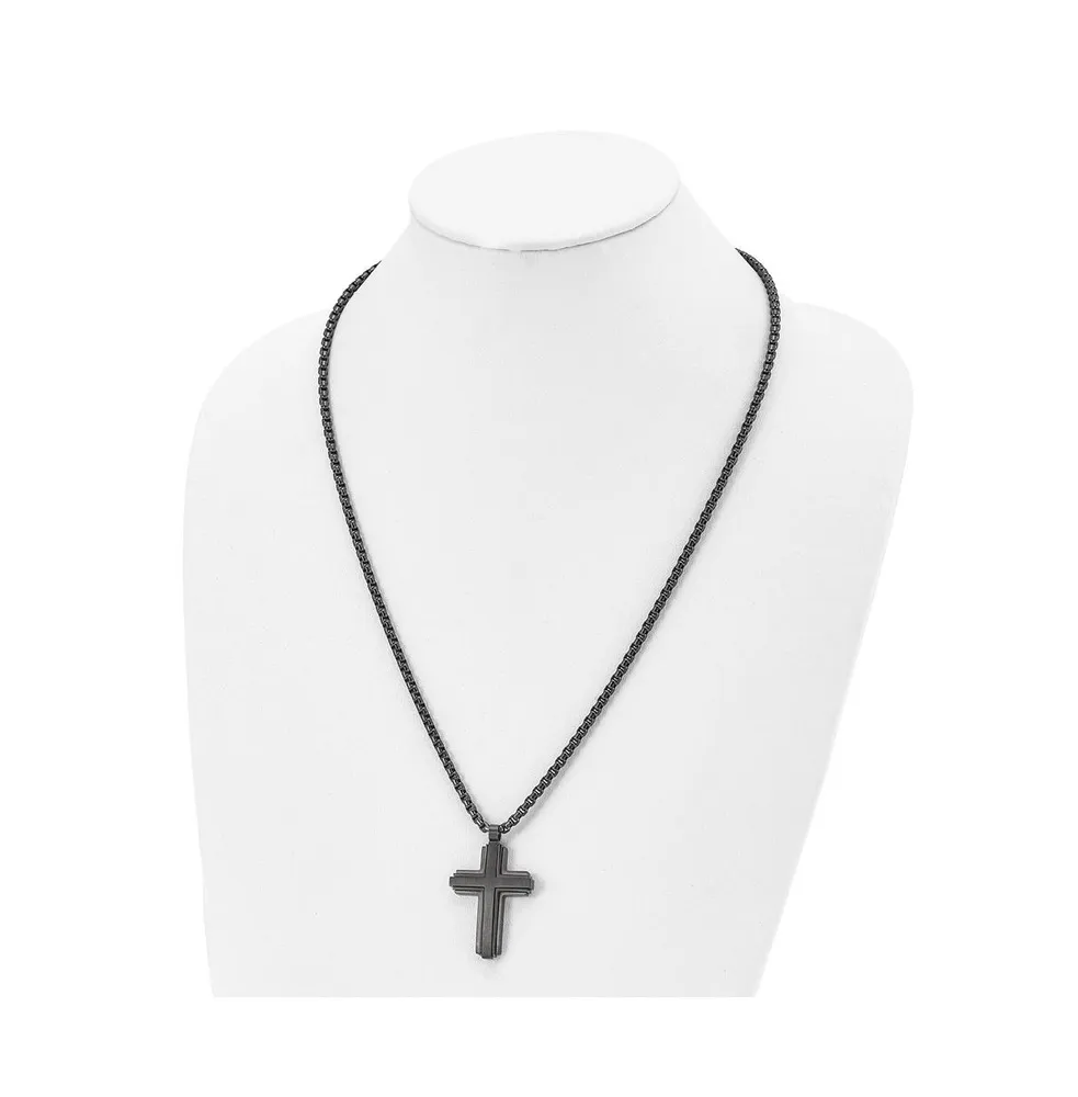 Chisel Brushed Ip-plated Cross Pendant Box Chain Necklace